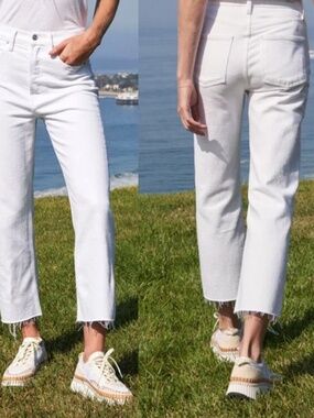 Frank & Eileen Women's White Monaghan Cropped Frayed Hem Mom Jeans 29